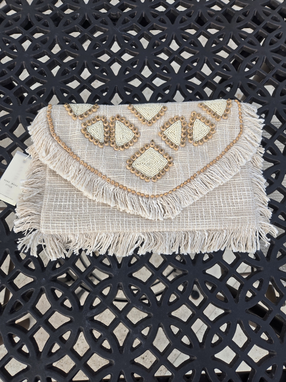 🌻The Faye Clutch- Boho Beaded Cream Fringe Bag (TikTok Viral!)